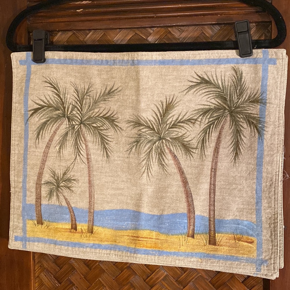 Palm Tree Beach Print Kitchen Towel in Beige and Blue